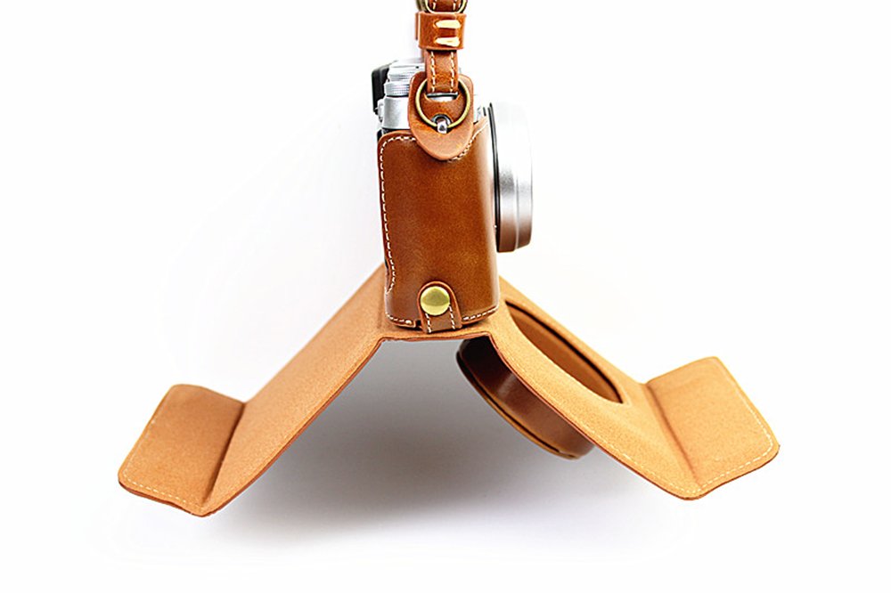 X100 Case, BolinUS Handmade PU Leather Fullbody Camera Case Bag Cover for Fujifilm Fuji X100 X100S X100T Bottom Opening Version + Neck Strap -Brown