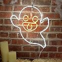 Alpine Corporation 17" Indoor/Outdoor Neon Tube Ghost Lights Decor with Flashing Mouth LED Lights, Hanging Decor