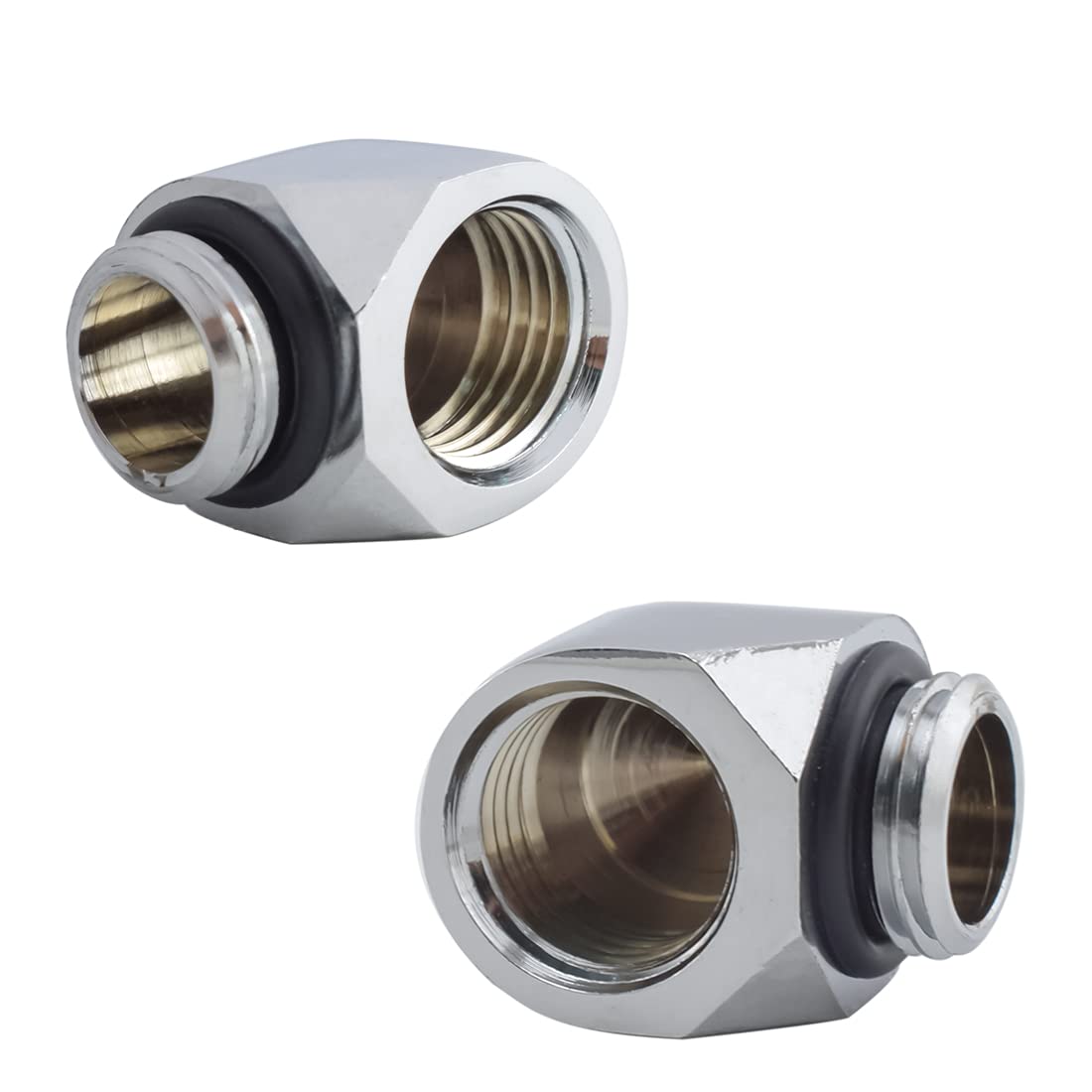 MARRTEUM G1/4" Male to Female 90 Degree Elbow Adapter Extender Fittings for Computer Water Cooling System, Silver, 2 Pack