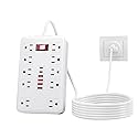 Surge Protector Extension Power Strip Cord Plug, 10 Widely Spaced Outlets and 6 USB Charger(2 USB C Port), 6 Ft, for Travel, Office, Dorm Room