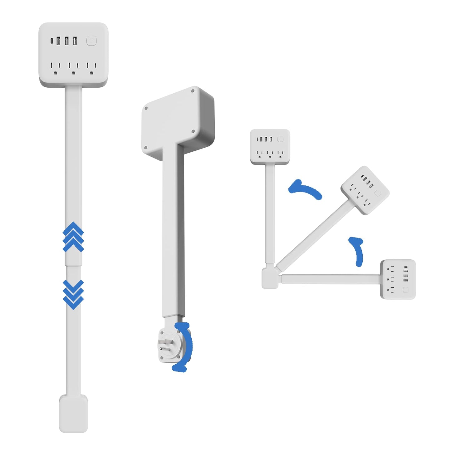 Electrical Outlet Extender Stick,Extendable Socket Features 3 USB-A,1 USB-C and 3 AC Outlets,Electric Outlet Extender,Rotates 180°,Extends