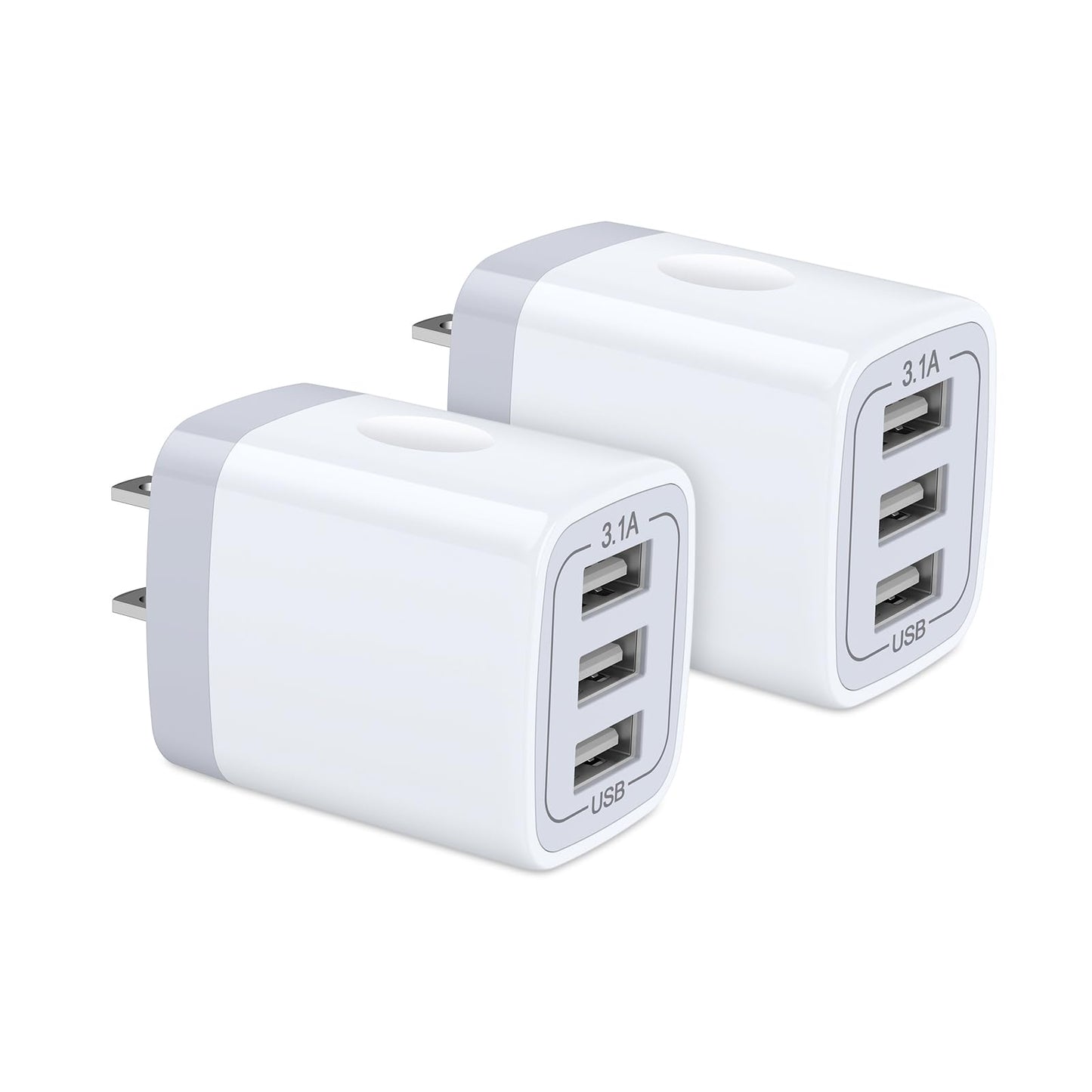 USB Wall Charger, Hootek 2Pack Wall Plug 3-Port USB Charging Station 3.1A Power Adapter Multi Port Quick Charger Block Cube for iPhone 17 16 15 14 13