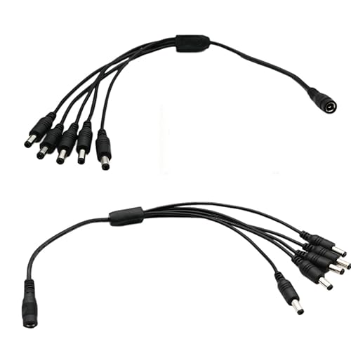 UpperFu 2pcs CCTV DC Power Splitter Cable 5.5mm x 2.5mm Female Jack to 5 Male 5 Ways Splitter Connector Cable 5.5mm x 2.5mm Adapter for LED Strip