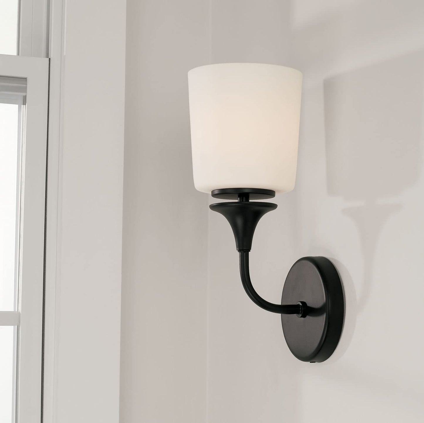 HomePlace by Capital Lighting 648911MB-541 Presley Transitional Rustic Soft White Glass Cone Wall Sconce, 1-Light 100 Watt, 14" H x 6" W, Black