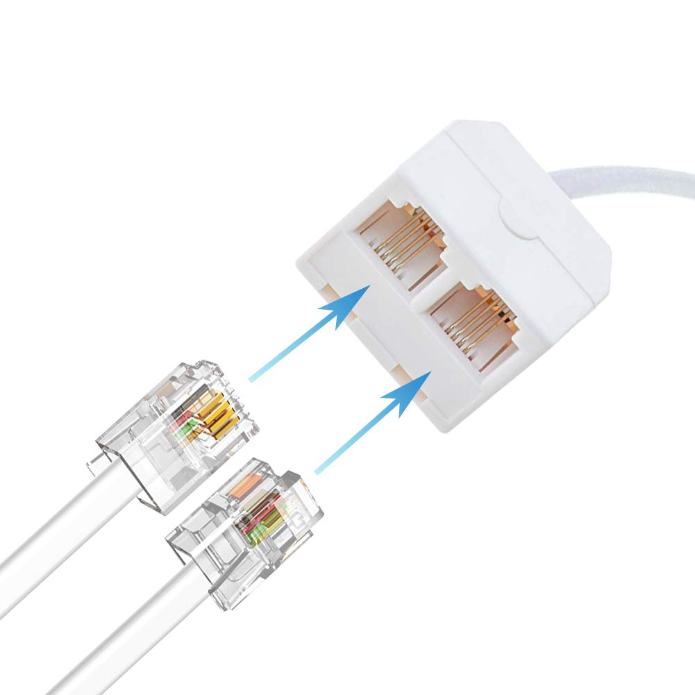 RFAdapter Telephone Splitter, 3 Pack RJ11 Male to Female Two Way Phone Line Splitter Converter Cable