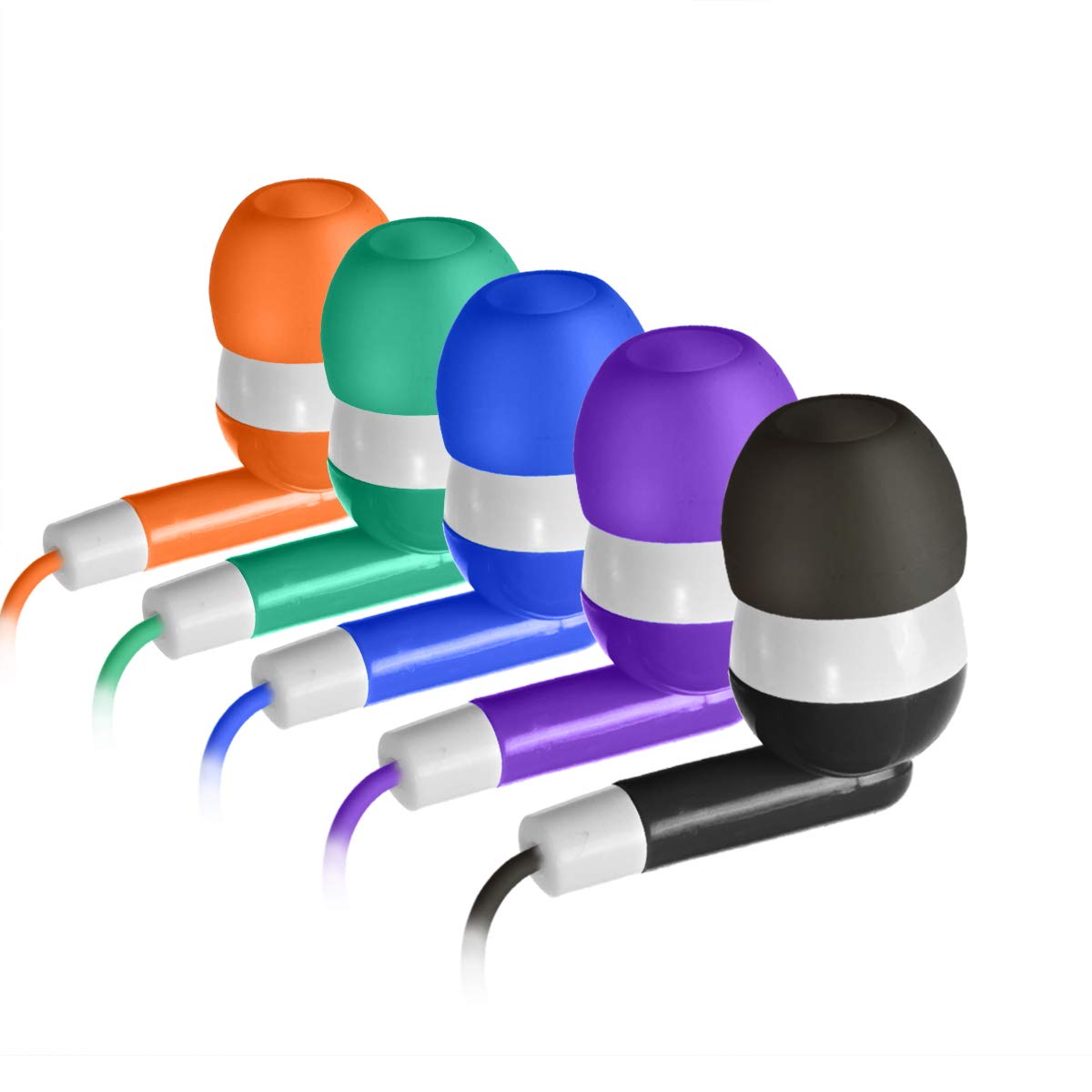 Keewonda 30 Pack Multi Color Earbuds for Kids, In-Ear, Wired, 5 Colors (Black, Blue, Orange, Green, Purple), Compatible