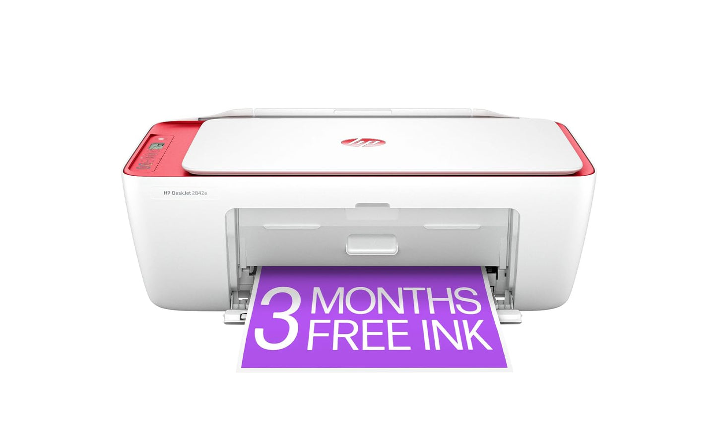 HP DeskJet 2842e All-in-One Printer with Bonus 3 Months of Instant Ink (Chili Red) (Renewed)