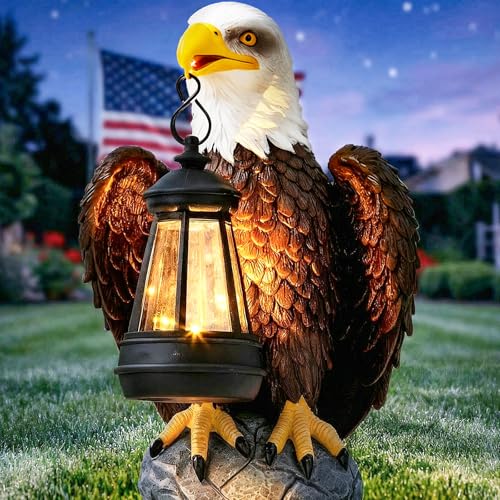 YDKOJGW American Bald Eagle Garden Statue with Solar Light,Outdoor Decor Sculpture,Perfect for Patio,Yard,Porch,Balcony,Distinctive Bald Eagle Home