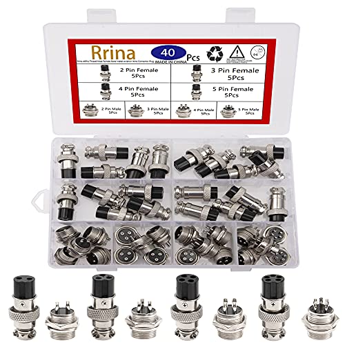 Rrina 40Pcs Thread Male Female Panel Metal Aviation Wire Connector Plug Assortment Kit, 2/3/4/5 Pin GX16