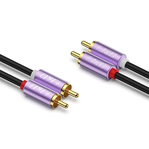 J&D 2 RCA Audio Cable, Purple Aluminum Alloy Shell Gold-Plated 2 RCA Male/Male Stereo Auxiliary Audio Cable Cord for Home Theater HDTV Amplifiers