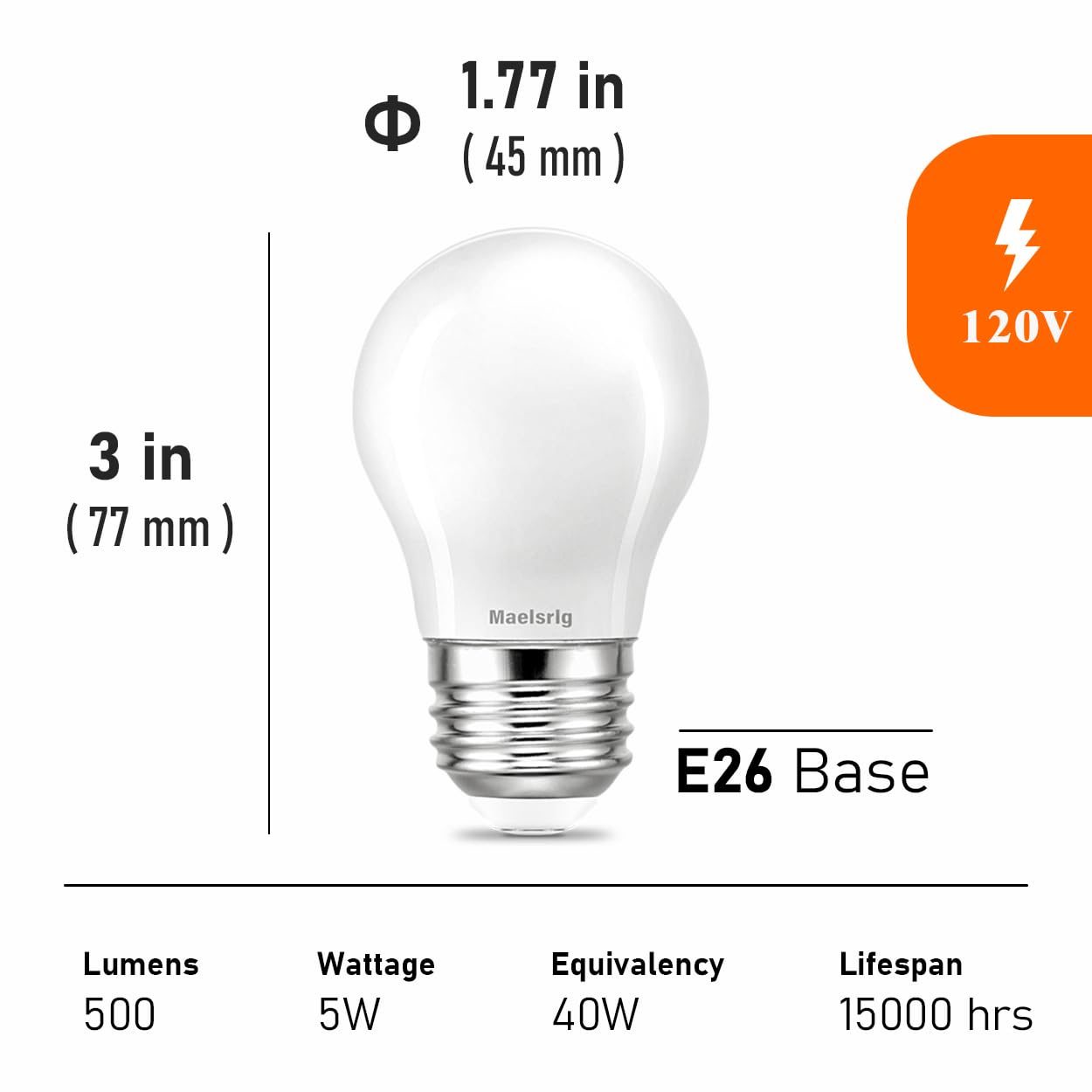 LED Appliance Bulb, 40W Equivalent, Range Hood Light Bulbs, Daylight White 5000K, 5W 500 Lumens, Non-Dimmable, E26 Base, Refrigerator Light Bulb, A15