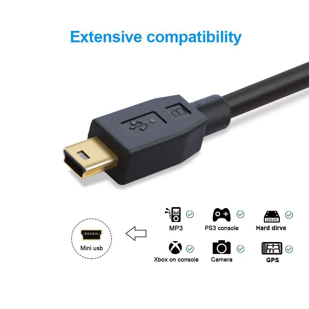 CableCreation Mini USB to USB C Cable 6.6FT USB Type C to Mini USB Cable USB Mini B Charging Cable for Hero 3+ PS3 Controller MP3 Player, Digital