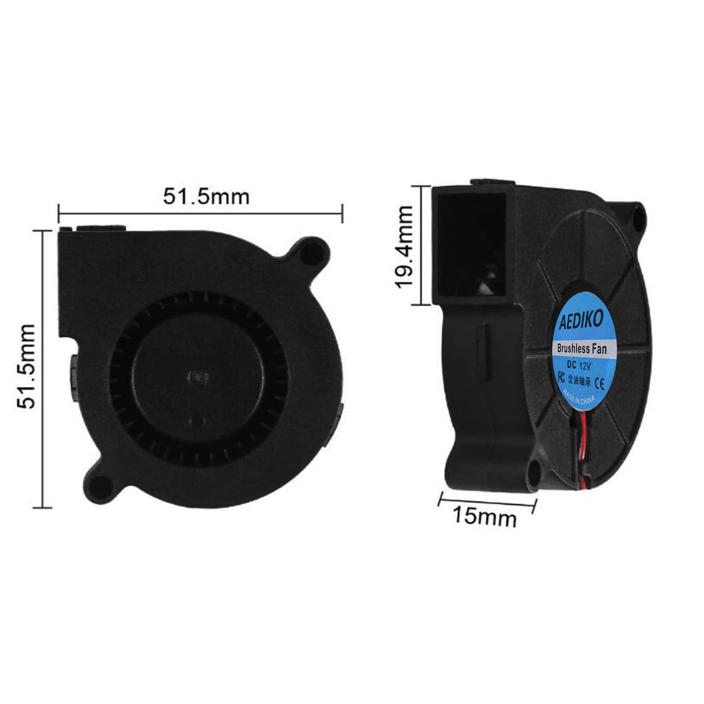 AEDIKO 4pcs 3D Printer Blower Fan 5015 DC 12V Brushless Cooling Fan Oil Bearing 50x50x15mm Fan with 2 Pin Terminal