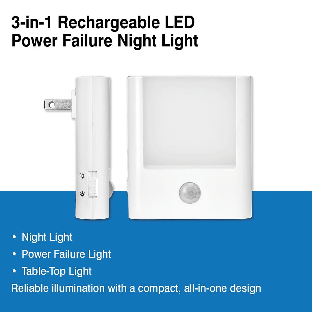 4-Pack 3-in-1 Emergency Night Light for Power Failure,plug into wall,LED with Motion Sensor,Auto-On During Outages,Survival kit,Hurricane
