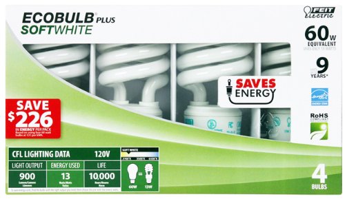 DDI - Feit Ecobulb 4 Pack SoftWhite 13 Watt CFL Bulbs (Cases of 12 items)