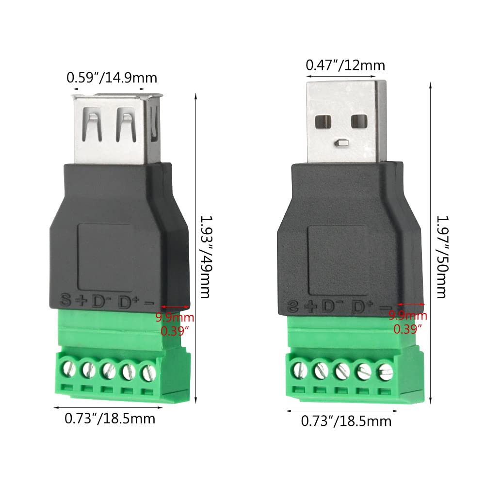 WMYCONGCONG 4 PCS USB 2.0 Type A Male Female to 5 Pin Female Bolt Screw w/Shield Terminal Plug Adapter Connector Converter