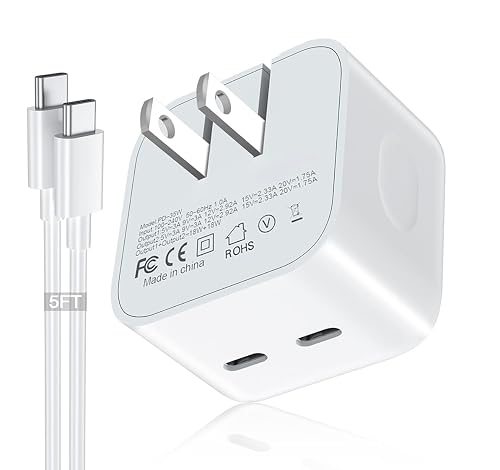 35W Dual USB-C Port Compact Power Adapter with 5FT C to C,Charging Cord for iPhone 16 15 14 13 12 11 Pro Max Plus,Samsung