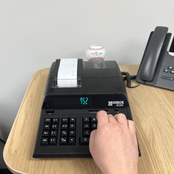 Monroe 8130X Heavy-Duty 12-Digit Printing Calculator, Enclosed Paper Roll, Fluorescent Display, Office Machine for Accounting and Purchasing