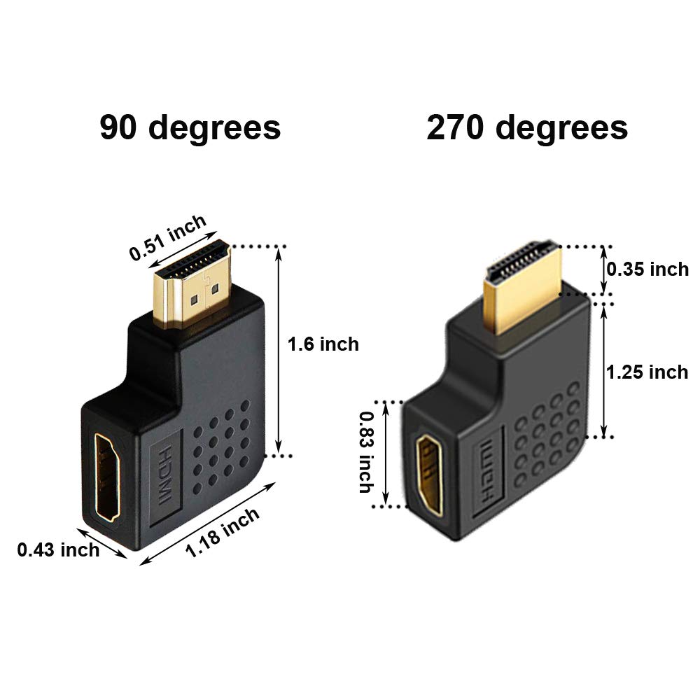 6Pack 3D and 4K HDMI Angled Adapter Combo 2 Pcs 90 and 270 Degree 4 Pcs Vertical Flat Left and Right 90 Degree Male to Female HDMI Adapter TV