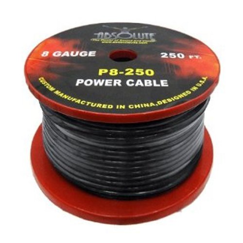 Absolute P8250BK 8 Gauge 250 feet Spool Power Wire Cable (Black)