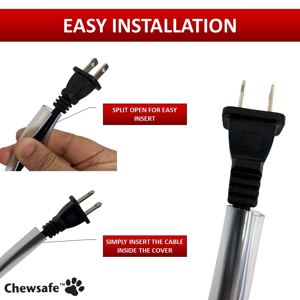 Chewsafe Pet Cord Cover Anti-Chew Cable Sleeve for Dogs, Cats, Rabbits - 2 Pcs 10ft - Non-Toxic Bitter Apple Infused Cable Protector, Pets, Bunny
