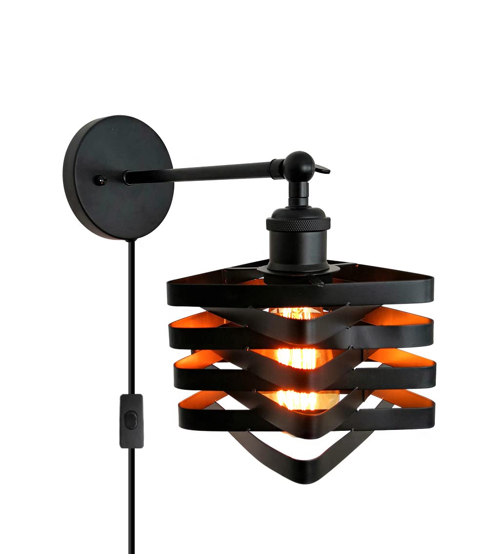 VinTopsh Industrial Plug in Wall Sconces,Metal Plug in Wall Light Fixtures with On Off Switch,Farmhouse Wall Lamp Living Room Bedroom Hallway