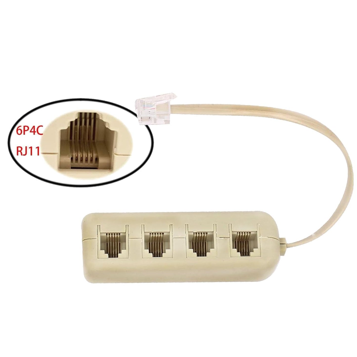 Sopepoyie 2Pcs 6P4C Male Phone Jack Splitter to 4 Female Way Socket Beige Adapter Telephone Line Splitter with Telephone Extension Cord