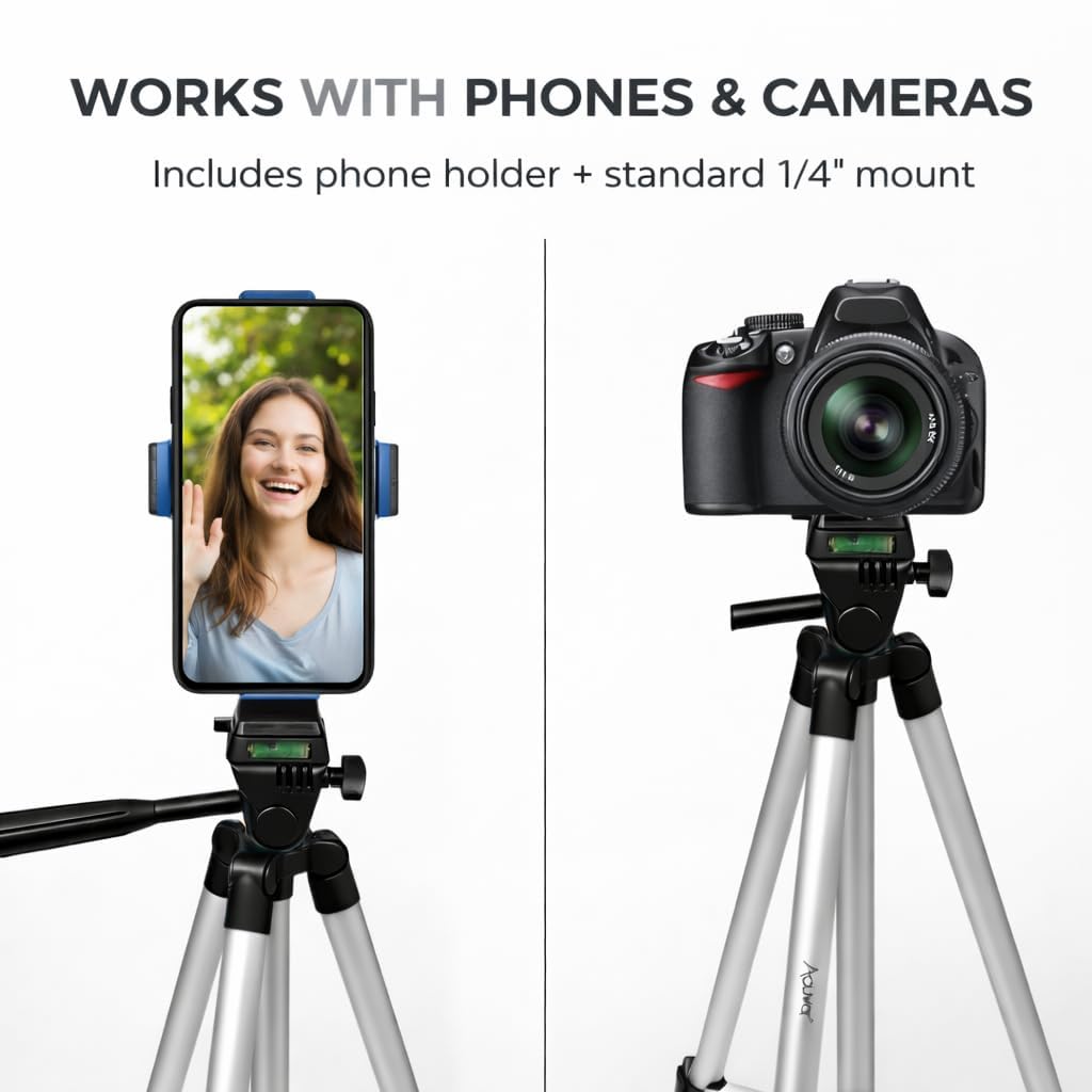 Acuvar 50” Phone Tripod with Holder - Lightweight Aluminum Tripod Stand for iPhone & Android, Camera & Vlogging, Travel Tripod with Carry Bag