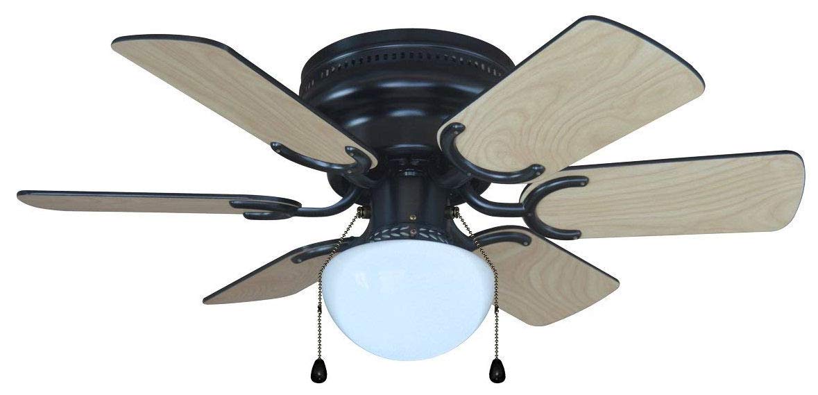 Hardware House 23-5389 Arcadia 30-Inch Black Flush Mount Ceiling Fan, Black or Light Maple Blades