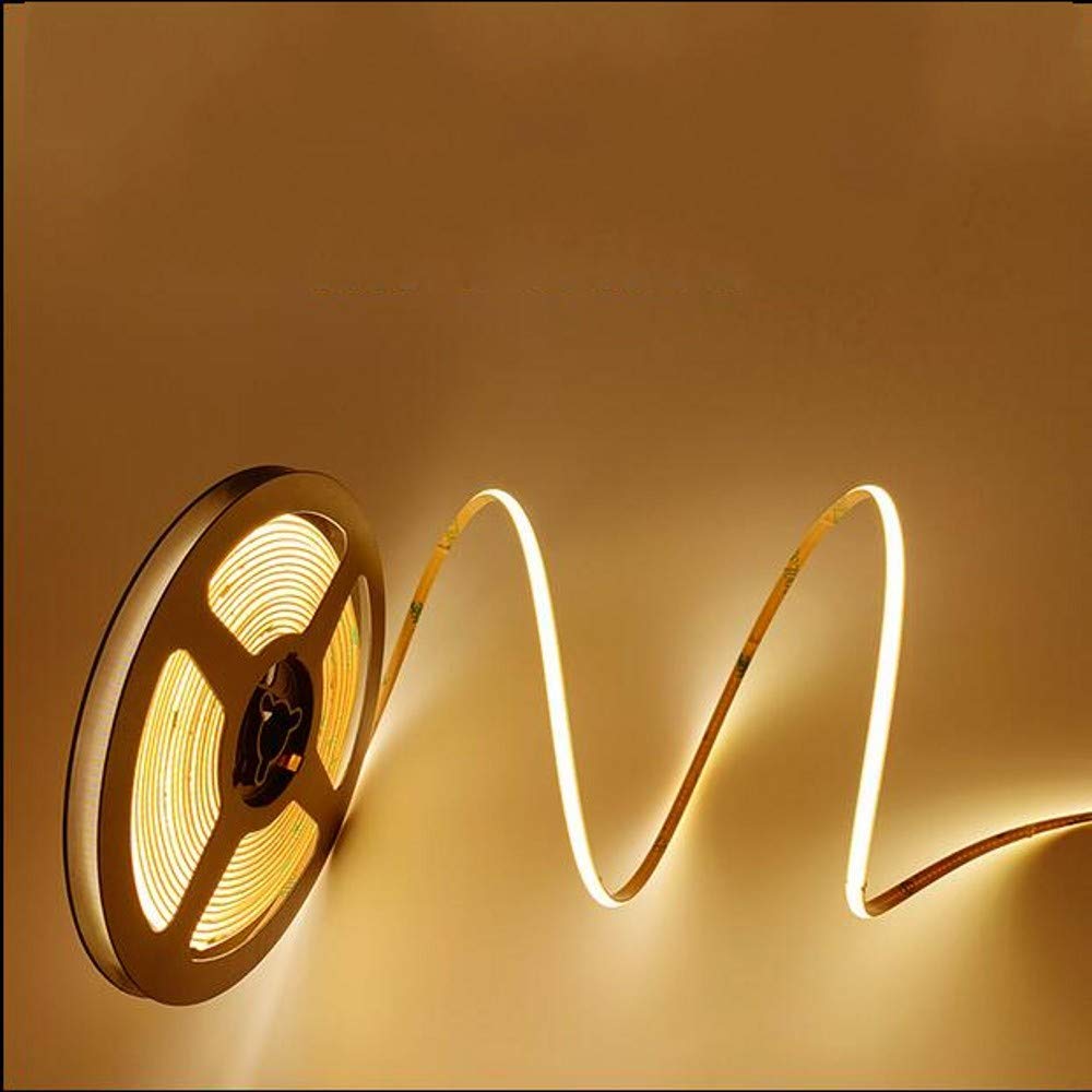 Kumax DC12v LED Strip Lighting, 5mm Width 1m Night Light, 480LEDsM Uniform Glow COB Bendable Tape Cutting Designed Rope Flexible Counter Light(Warm