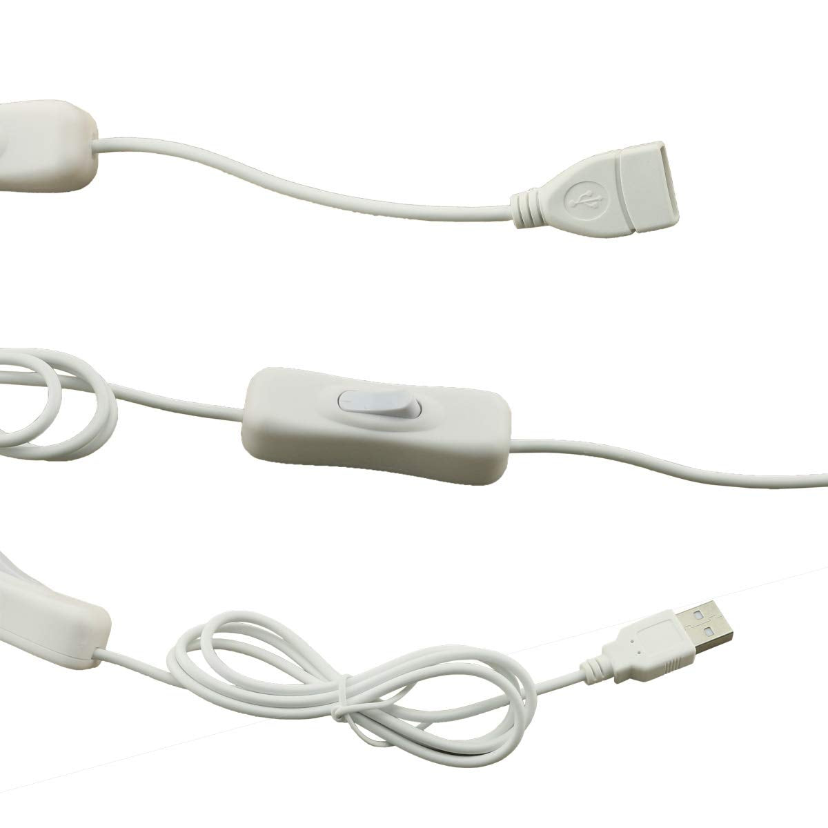 ZRM&E USB Extension Cable with Switch 28AWG White USB Male to Female Extension Cable for USB Headset, Data Transmission, Small Electrical Appliances
