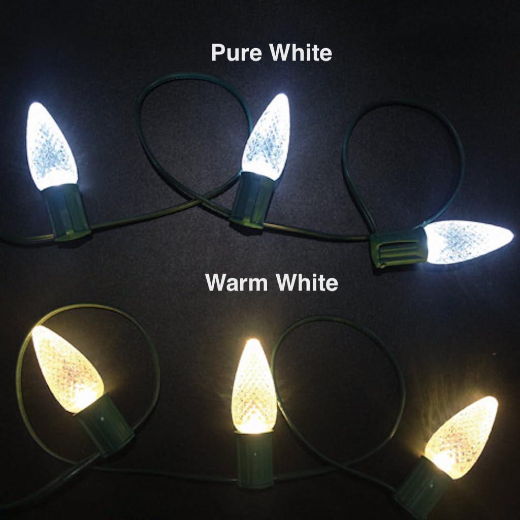 25 Pack Pure White C9 LED Replacement Bulbs Faceted Pure White LED Christmas Light Bulb 2 SMD LEDs in Each Bulb Fits E17 Socket Commercial Grade