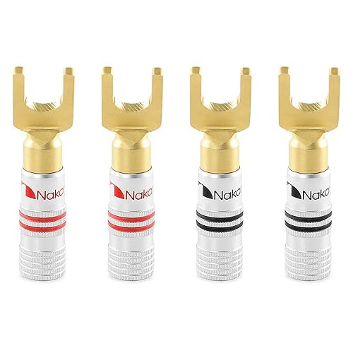 Nakamichi Excel Series 24k Gold Plated Spade Y Banana Plug 12-18 AWG Gauge Size 4mm Speakers Amplifier Hi-Fi AV Stereo Home Theatre Audio Wire Cable