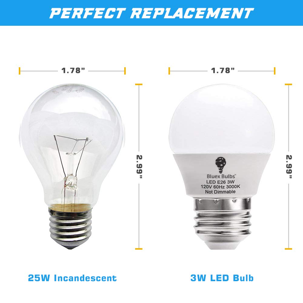 8 Pack BlueX 3W LED Light Bulb G14 3000K Warm White - 25W Equivalent - E26 Base 120V - Small Night Light Bulbs for Bedroom, Ceiling Fan, Table Lamp