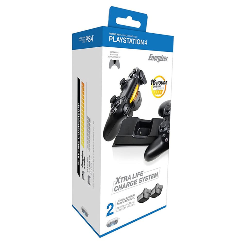 PDP Gaming Energizer Dual Wireless Controller Charging System, Rechargeable Battery Packs: Black, PS5/PS4