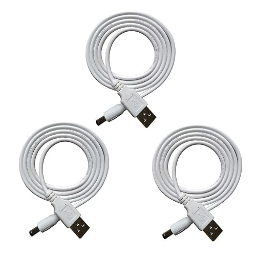 DZYDZR 3pcs Extension Cable USB to DC Cable - 5V USB 2.0 Port Male to DC 5V Male 5.5mm x 2.5mm Power Cord White 100cm(3.3ft)