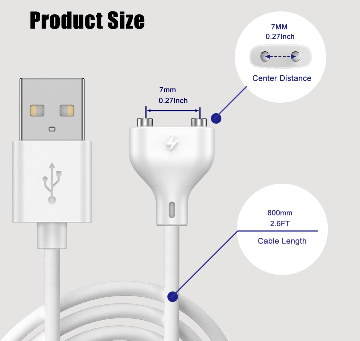 Mailink Magnetic Charger Replacement USB DC Cable Charging Cord ((7mm/0.27in))