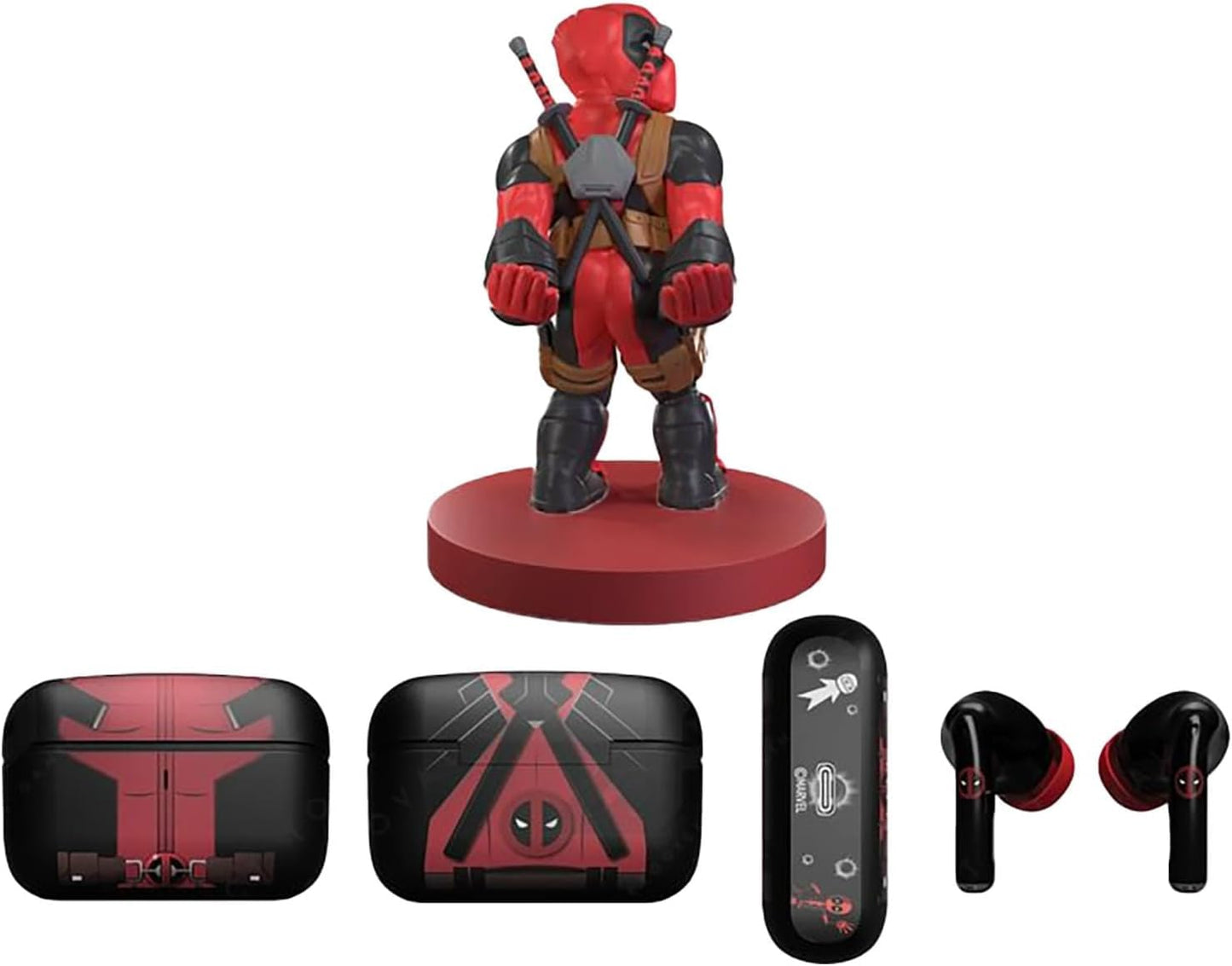 Exquisite Gaming: Buds Pro & Holdems Bundle - Deadpool - Wireless Bluetooth Earbuds & Case, Character Device Holder/Figure, Licensed Marvel Set
