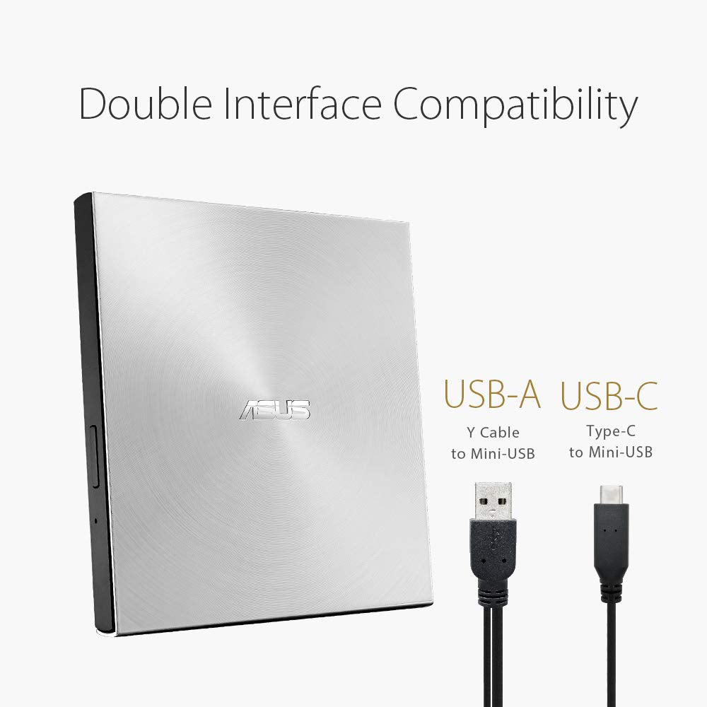 ASUS SDRW-08U9M-U/SIL/G/AS/P2G 13mm External DVD Writer, Compatible with USB 2.0 and Type-C for Both Mac/PC