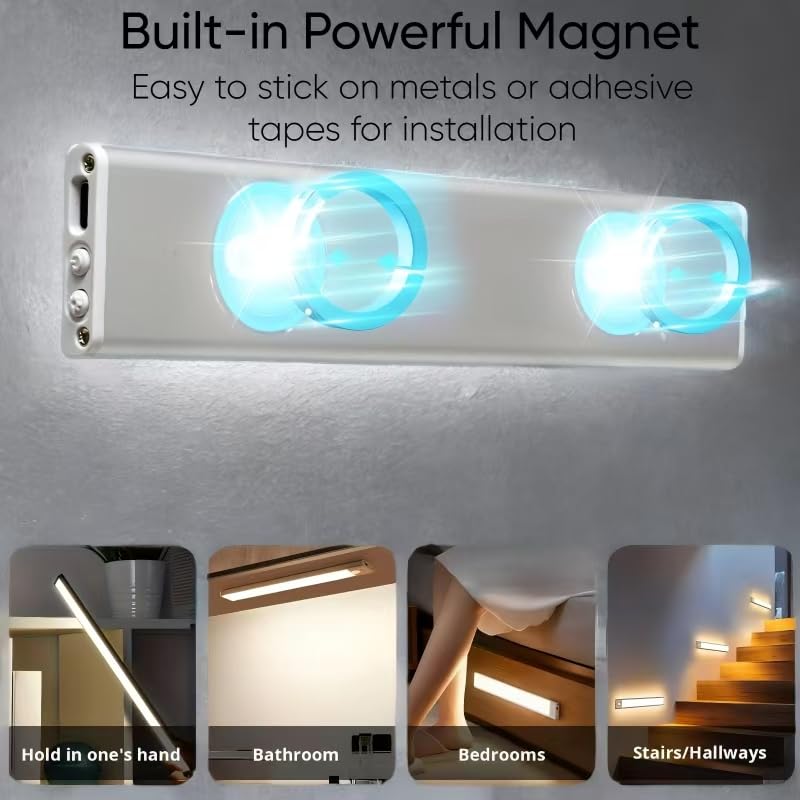 Magnetic Under Cabinet lighting 2 Pack, 12" Rechargeable - 3 Color Dimmable LED, Ultra Slim 1800 Battery Powered Motion Sensor light indoor Punch-free