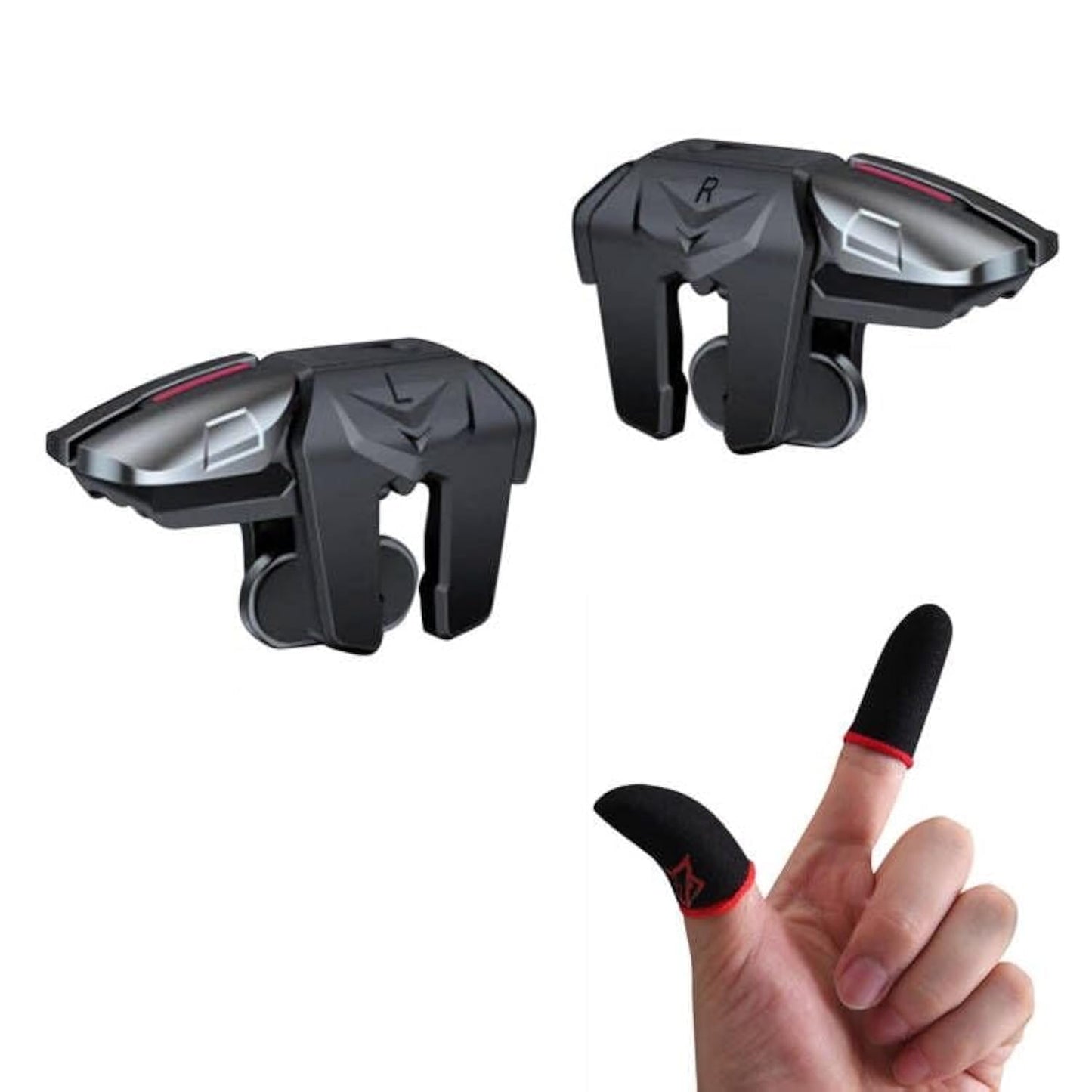rinsfox Fox Game Triggers With Finger Sleevs, Mobile Game Controllers 6 Finger, Plug and Play Gaming Trigger for iOS and Android