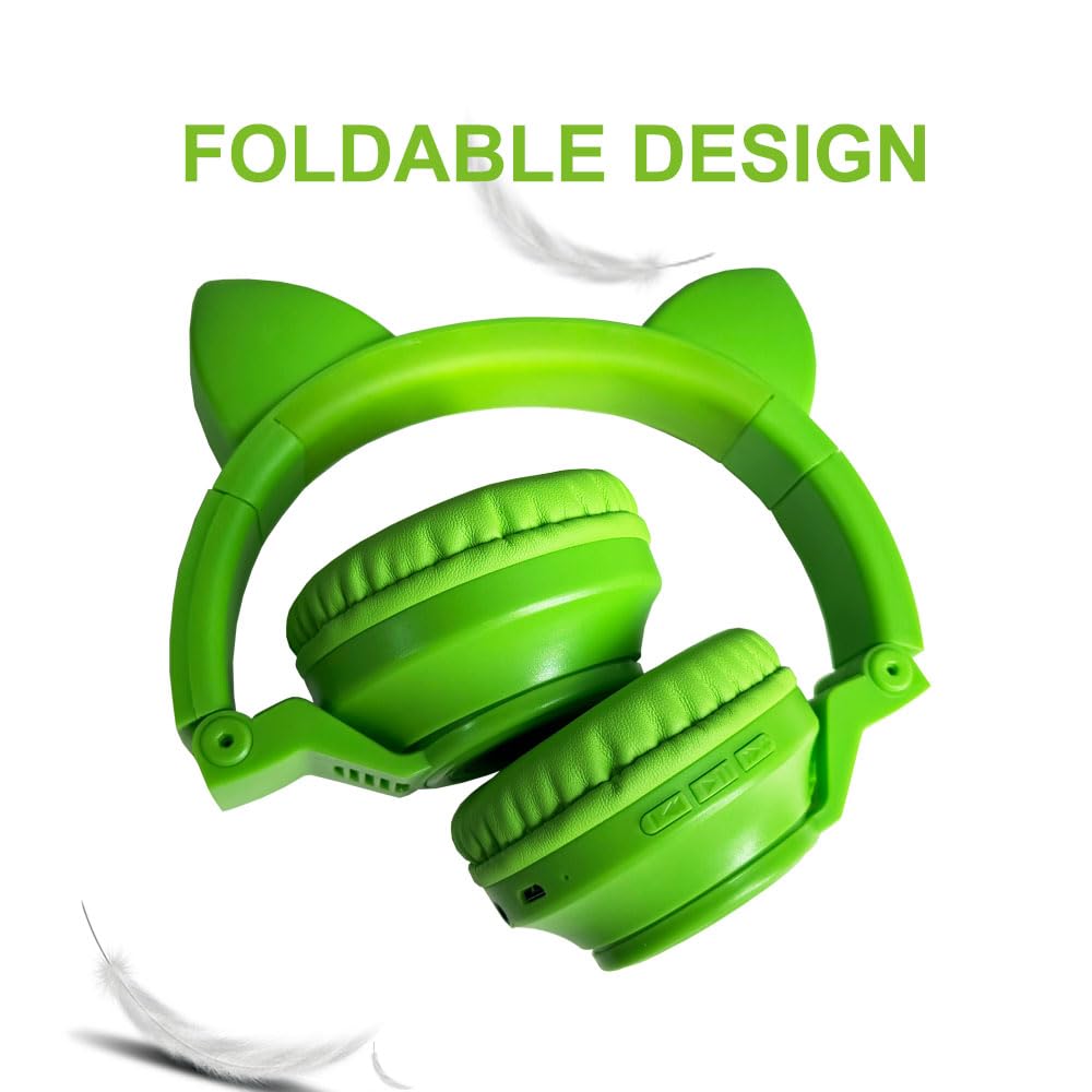 Kids Bluetooth Headphones,Cat Ear LED Light Up Wireless/Wired Headset,85 dB Volume Limited Foldable Headphones,Built-in Mic,Support FM/Micro…