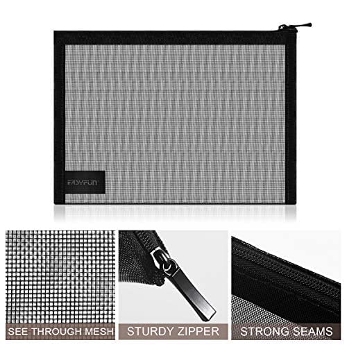 EASYFUN 4PCS Mesh Makeup Pouch – Zipper Cosmetic Organizer Bags for Women, Travel Toiletry Pouches for Small Items, Black Set