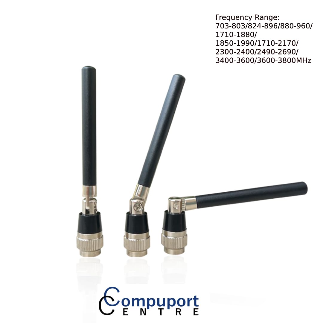 CompuPort Wideband 5G/4G/3G/2G Cellular Hinged SMA(M) Mount Monopole Antenna - Wide Frequency Range: 703-803/824-896/880-960/1710-3800 MHz