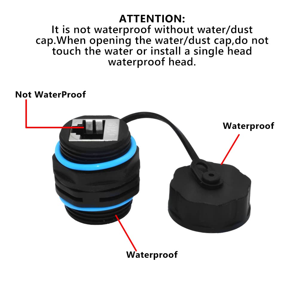 AUSGLEIFEN 5PCS Panel Mount RJ45 Waterproof Connector IP68 Shielded (STP) Cat5/5e/6 8P8C Ethernet LAN Cable Connector Network Cable Double Head