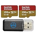 SanDisk Extreme 256GB MicroSD Memory Card (2 Pack) Works with DJI Drone Series Mini 4 Pro (SDSQXAV-256G-GN6MN) V30 A2 4K UHD UHS-I Bundle with (1)