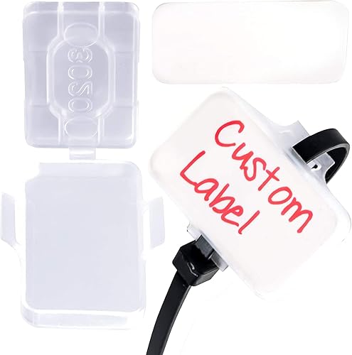Heavy Duty, Strong 10-Inch Zip Ties and Reusable Label Boxes 50 Pk. Box Attaches to Sturdy Cord Bundler for Desk, PC and Desktop Cable Management.
