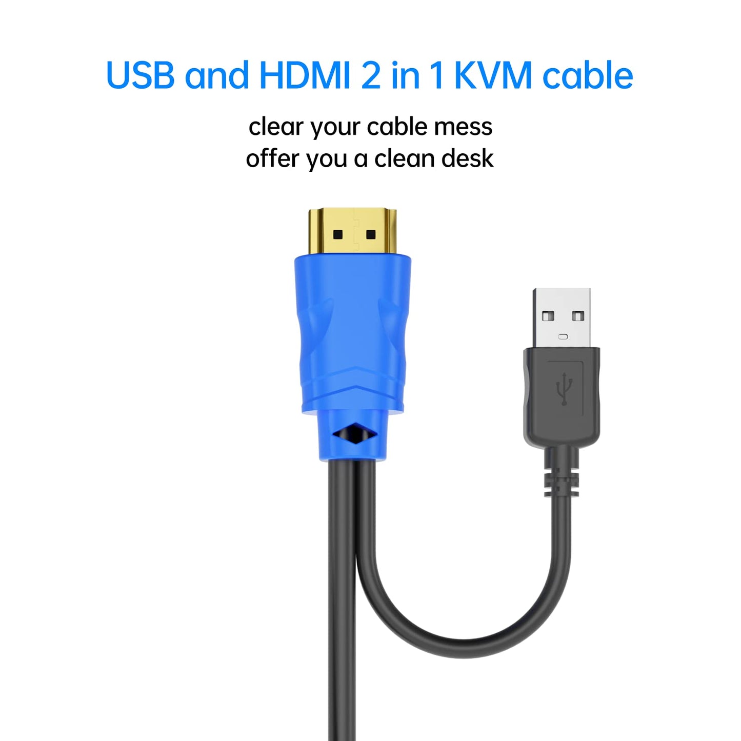 Yinker KVM Cable 16ft 2 Pack, USB HDMI KVM Cable for HDMI KVM Switch 2in1 Integrated Cable (5m)