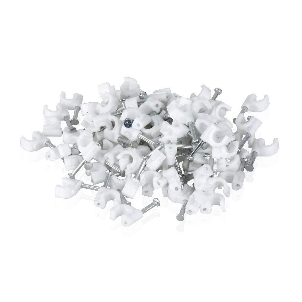 TENINYU 200 Pack Nail In Cable Clips Cable Management Ethernet Cable Nails Tacks Clips 7mm for RG6 Cat6 Cable - White