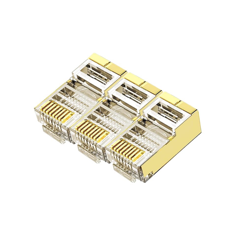 VIVOCH 50 Pcs Cat6 Cat6A Gold RJ45 Connectors, Cat6 Cat6A Gold RJ45 Plugs, Sheilded RJ45 8P8C Cat6/Cat6A up to 1Gbps for Ethernet LAN Cable